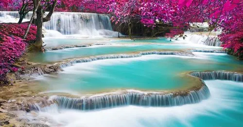natural pools at the Kuang Si Waterfalls